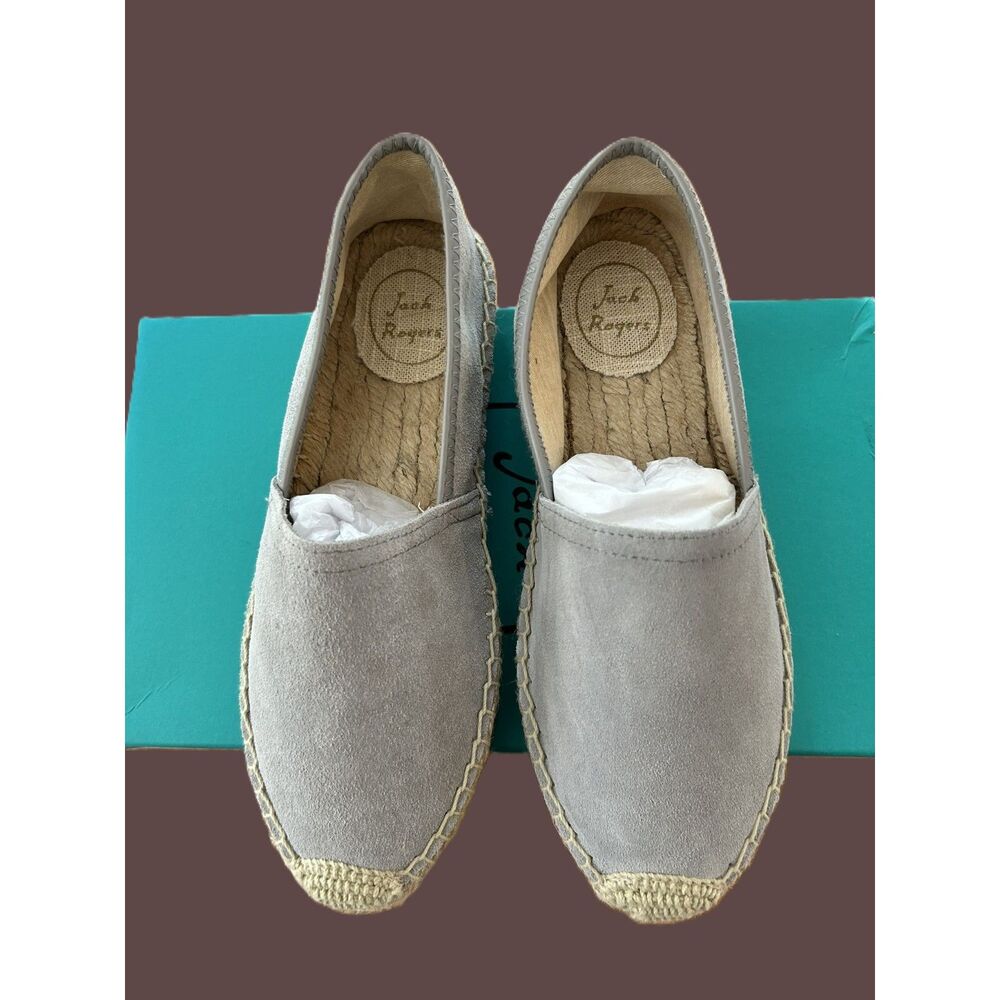 NWB Jack Rogers Riley gray suede espadrilles braided Jute sole round toe size 7